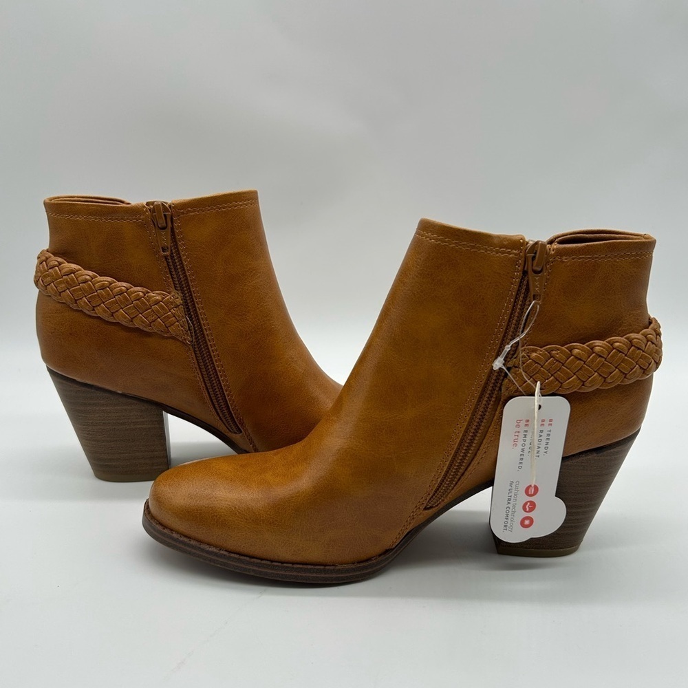 Baretraps Vegan Chestnut Ankle Boots | Braided Strap Block Heel Booties Sz 10M - Picture 10 of 13